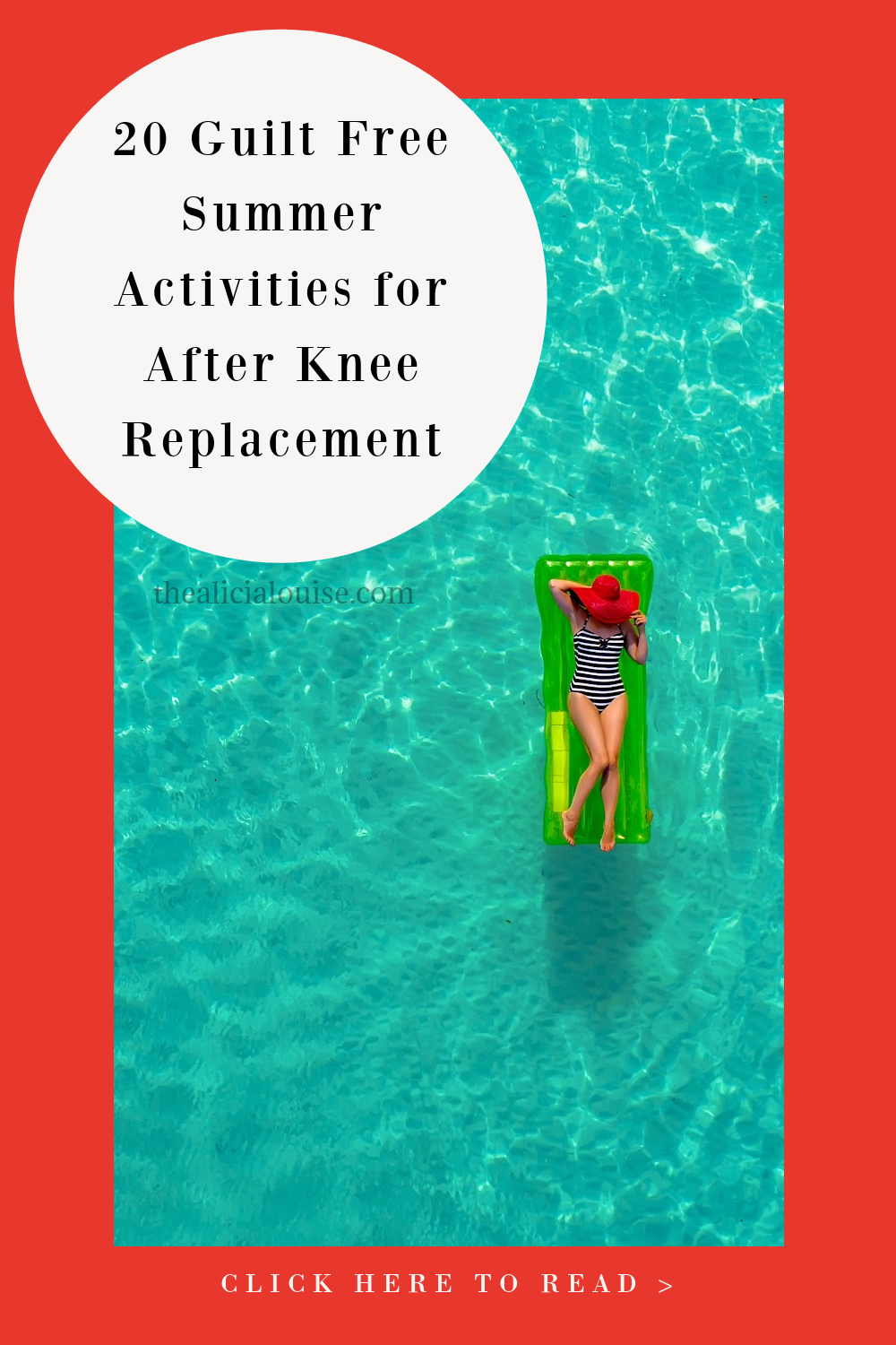 Looking for something to do this summer after knee replacement surgery that wont cause pain or injury? Check out this list of 20 Guilt Free Summer Activities. 