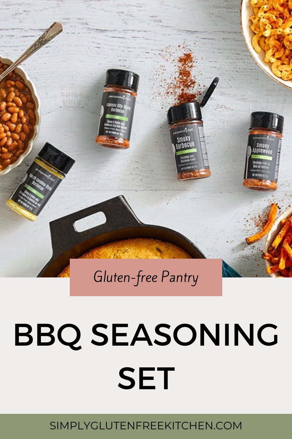 Image of four jars of barbecue seasoning set with text "Barbecue Seasoning Set - Elevate your grilling game with our exclusive blend of regional flavors."