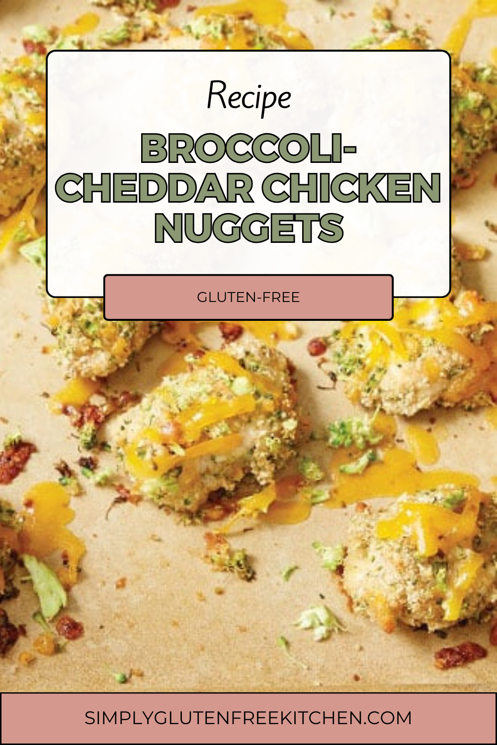 A plate of golden Broccoli-Cheddar Chicken Nuggets served with a side of honey mustard dipping sauce, illustrating a healthy and delicious gluten-free meal option for kids.