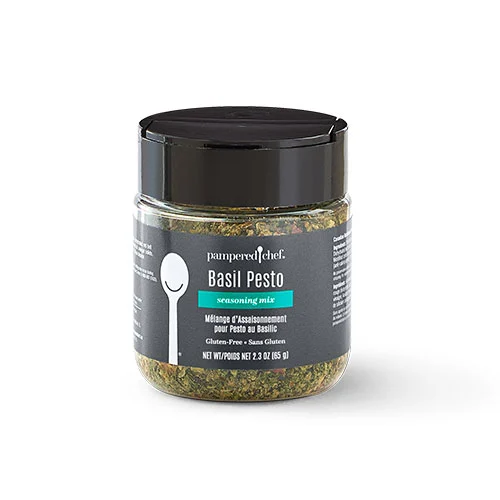 Pampered Chef Basil Pesto Seasoning Mix for gluten-free Italian dishes.