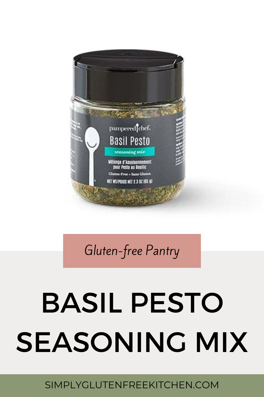 Pampered Chef Basil Pesto Seasoning Mix for gluten-free Italian dishes.