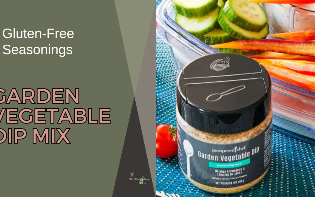 A jar of Garden Vegetable Dip Mix next to a bowl of freshly chopped vegetables, showcasing the vibrant colors and flavors of this gluten-free seasoning blend.