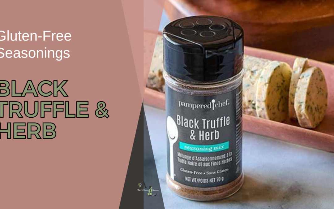 A jar of Black Truffle and Herb Seasoning next to a dish of beautifully plated pasta, showcasing the rich flavors and aromatic herbs of this gluten-free seasoning blend.