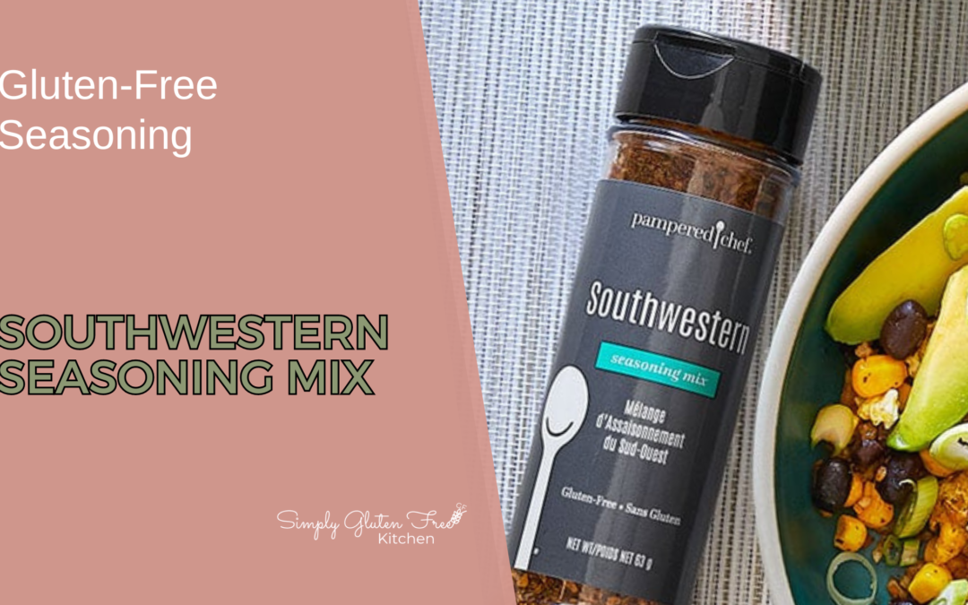 A jar of Pampered Chef Southwestern Seasoning Mix, featuring a vibrant blend of chili peppers, cumin, garlic, and other spices, perfect for adding bold, zesty flavors to tacos, fajitas, and grilled chicken. Gluten-free and non-GMO.